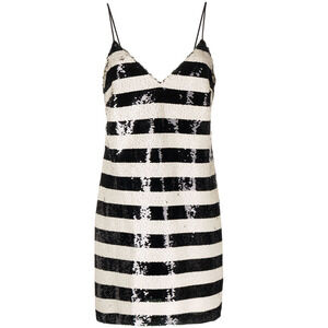 L'Agence Striped Sequin Black Ivory Elora Mini Size 2 Dress